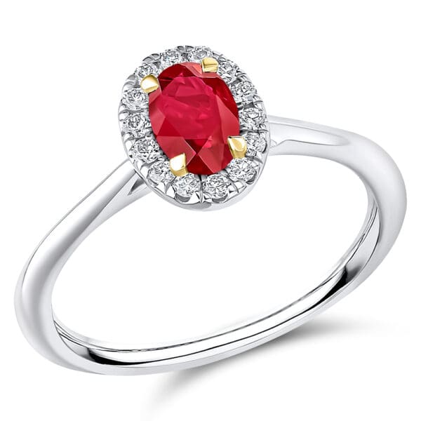 Ruby Oval Cut Cluster 0.65ct Engagement Ring