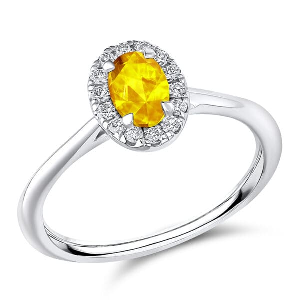 Yellow Sapphire Oval Cut Cluster 0.65ct Engagement Ring