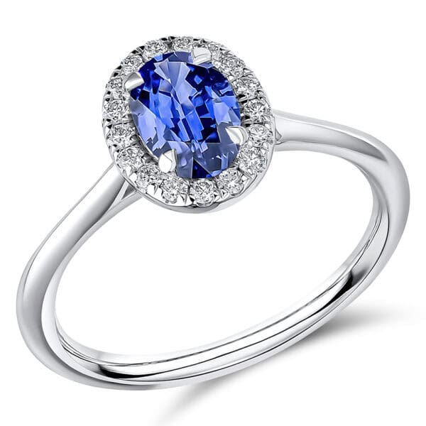 Blue Sapphire Oval Cut Cluster 1ct Engagement Ring