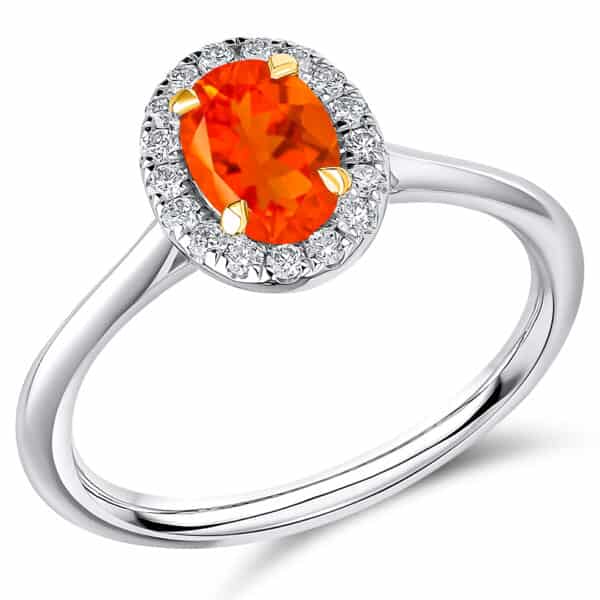 Fire Opal Oval Cut Cluster 0.6ct Engagement Ring