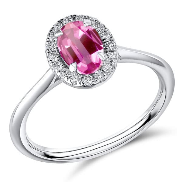 Pink Sapphire Oval Cut Cluster 1ct Engagement Ring