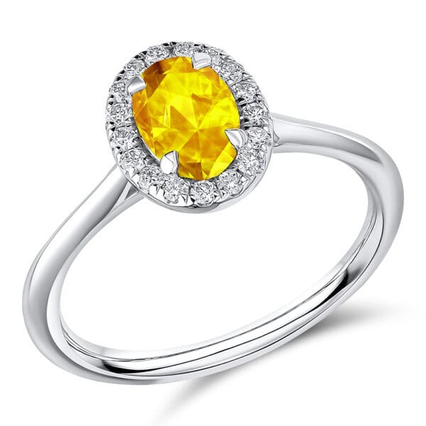 Yellow Sapphire Oval Cut Cluster 1ct Engagement Ring
