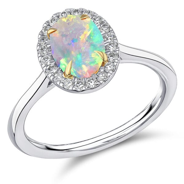 Opal Oval Cut Cluster 0.7ct Engagement Ring