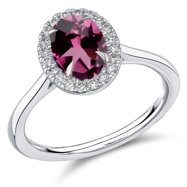 Pink Tourmaline Oval Cut Cluster 1.2ct Engagement Ring