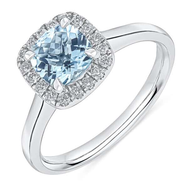 Aquamarine Cushion Cut Cluster 0.8ct Engagement Ring