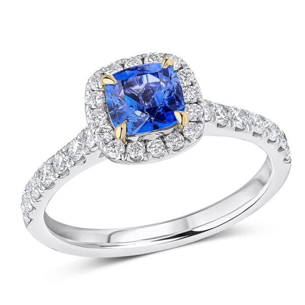 Blue Sapphire Cushion Cut Cluster 0.75ct Engagement Ring