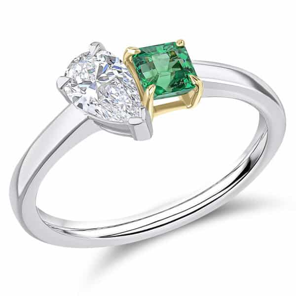 Emerald Princess Cut Toi et Moi 0.3ct Engagement Ring