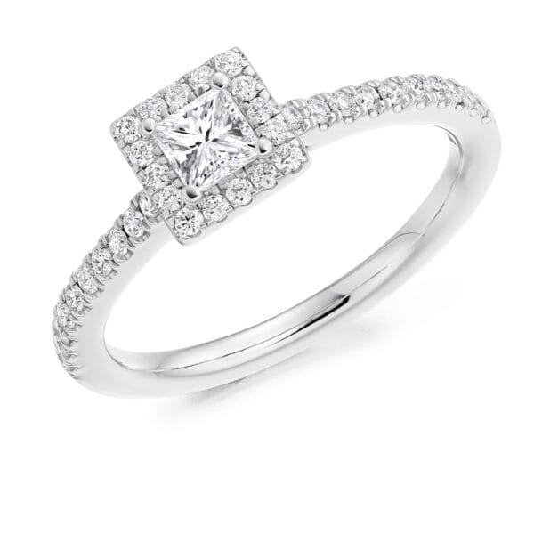 Princess Cut Halo 0.25ct Diamond Engagement Ring with Diamond Set Shoulders