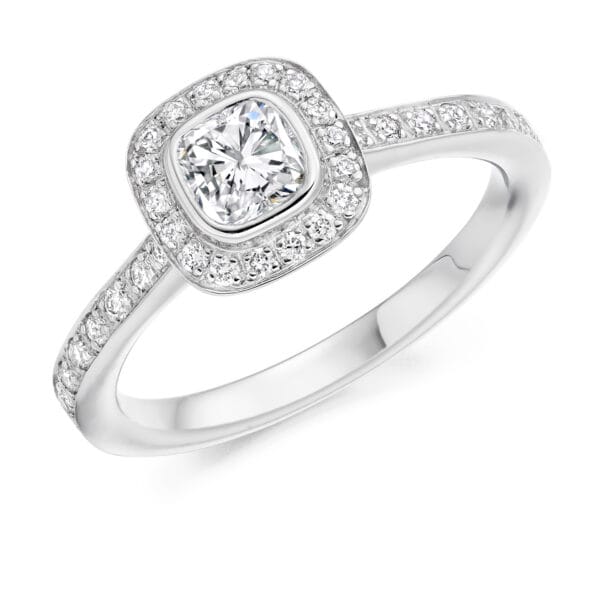 Cushion Cut Halo 0.5ct Diamond Engagement Ring with Diamond Set Shoulders