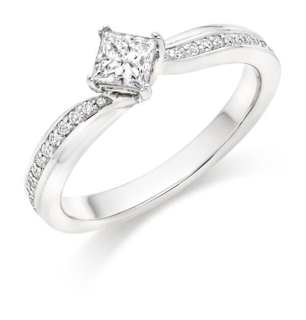 Princess Cut Solitaire 0.33ct Diamond Engagement Ring with Diamond Set Shoulders
