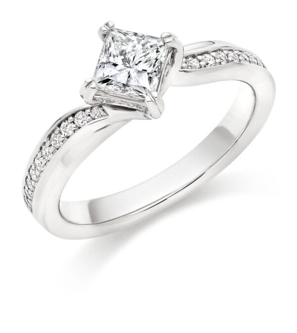 Princess Cut Solitaire 0.75ct Diamond Engagement Ring with Diamond Set Shoulders