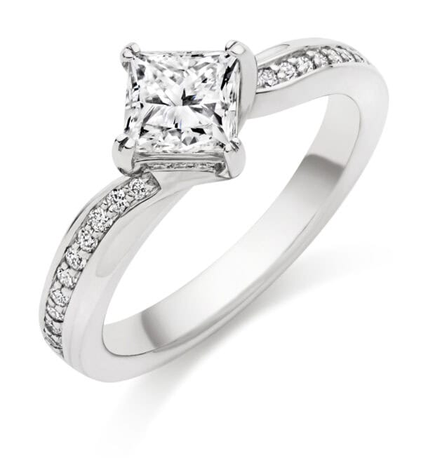 Princess Cut Solitaire 1ct Diamond Engagement Ring with Diamond Set Shoulders