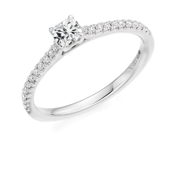 Cushion Cut Solitaire 0.25ct Diamond Engagement Ring with Diamond Set Shoulders