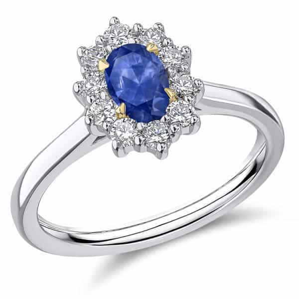Blue Sapphire Oval Cut Cluster 0.75ct Engagement Ring
