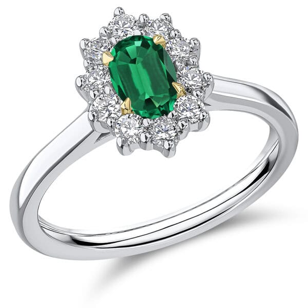 Emerald Oval Cut Cluster 0.5ct Engagement Ring