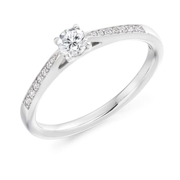 Round Brilliant Solitaire 0.2ct Diamond Engagement Ring with Diamond Set Shoulders