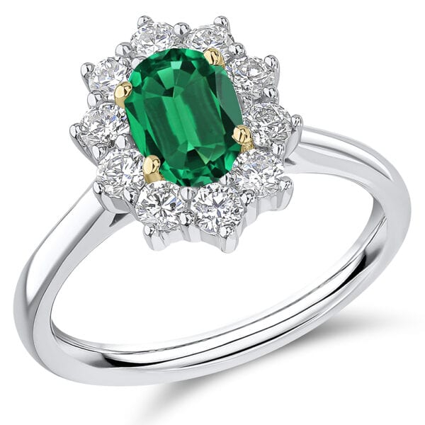 Emerald Oval Cut Cluster 0.85ct Engagement Ring