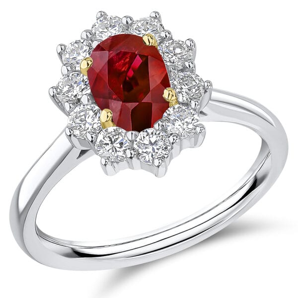 Ruby Oval Cut Cluster 1ct Engagement Ring