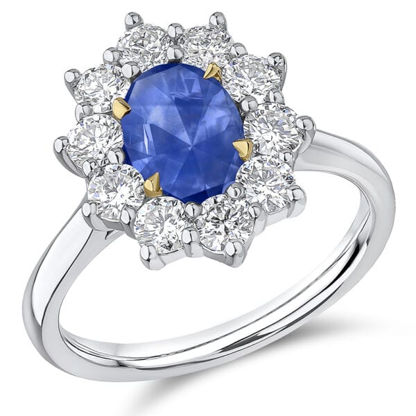 Blue Sapphire Oval Cut Cluster 1.5ct Engagement Ring