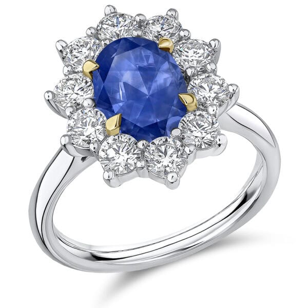 Blue Sapphire Oval Cut Cluster 2.25ct Engagement Ring