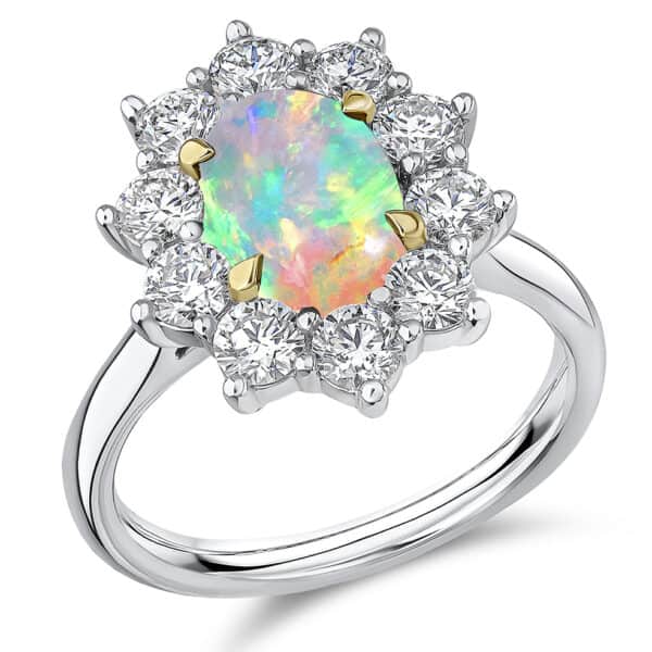 Opal Oval Cut Cluster 1ct Engagement Ring