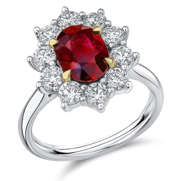 Ruby Oval Cut Cluster 2.4ct Engagement Ring