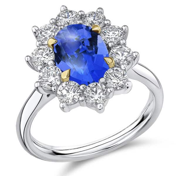 Tanzanite Oval Cut Cluster 2.1ct Engagement Ring