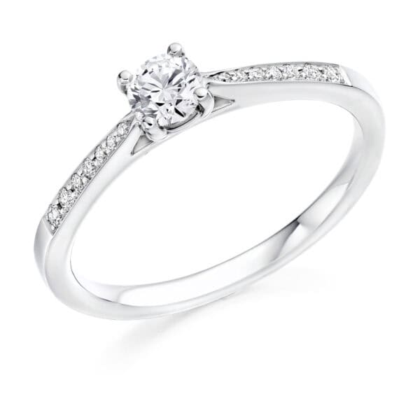 Round Brilliant Solitaire 0.25ct Diamond Engagement Ring with Diamond Set Shoulders