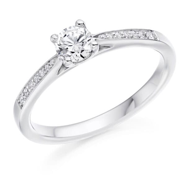 Round Brilliant Solitaire 0.33ct Diamond Engagement Ring with Diamond Set Shoulders