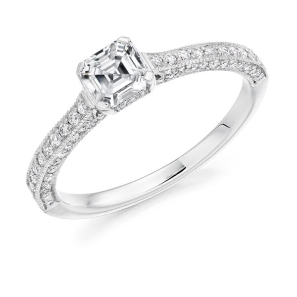 Asscher Cut Solitaire 0.5ct Diamond Engagement Ring with Diamond Set Shoulders