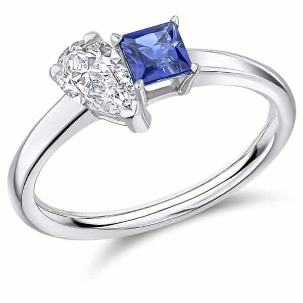 Blue Sapphire Princess Cut Toi et Moi 0.5ct Engagement Ring