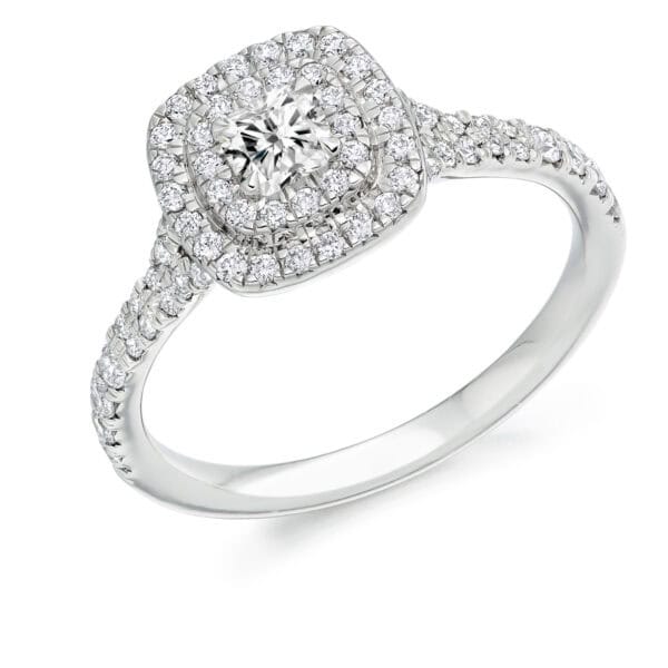 Cushion Cut Halo 0.25ct Diamond Engagement Ring with Diamond Set Shoulders