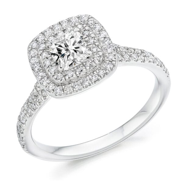Cushion Cut Halo 0.45ct Diamond Engagement Ring with Diamond Set Shoulders