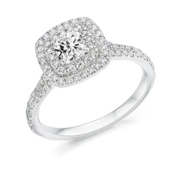 Cushion Cut Halo 0.5ct Diamond Engagement Ring with Diamond Set Shoulders