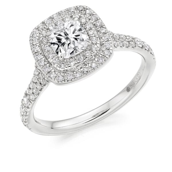 Cushion Cut Halo 0.75ct Diamond Engagement Ring with Diamond Set Shoulders
