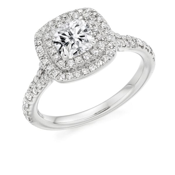 Cushion Cut Halo 1ct Diamond Engagement Ring with Diamond Set Shoulders