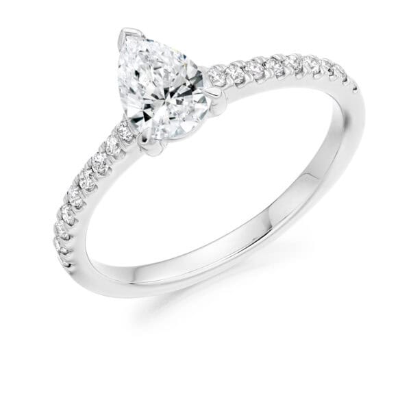 Pear Cut Solitaire 0.5ct Diamond Engagement Ring with Diamond Set Shoulders