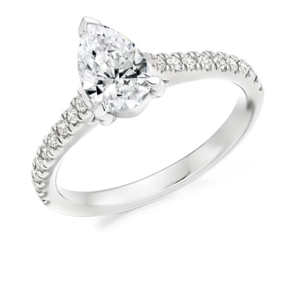 Pear Cut Solitaire 0.75ct Diamond Engagement Ring with Diamond Set Shoulders