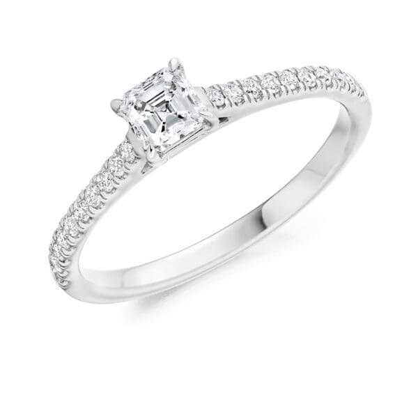 Asscher Cut Solitaire 0.33ct Diamond Engagement Ring with Diamond Set Shoulders