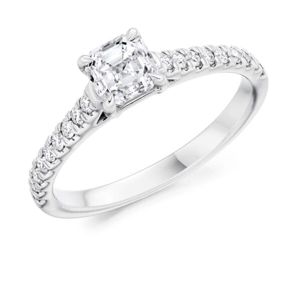 Asscher Cut Solitaire 0.75ct Diamond Engagement Ring with Diamond Set Shoulders