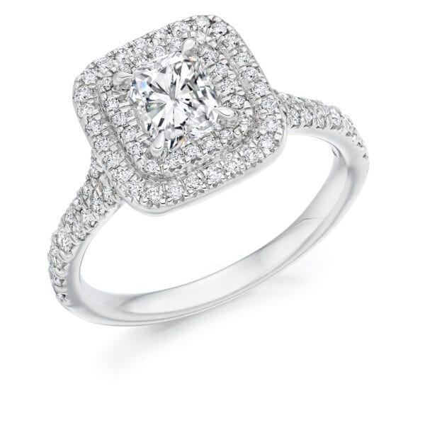 Radiant Cut Halo 0.75ct Diamond Engagement Ring with Diamond Set Shoulders