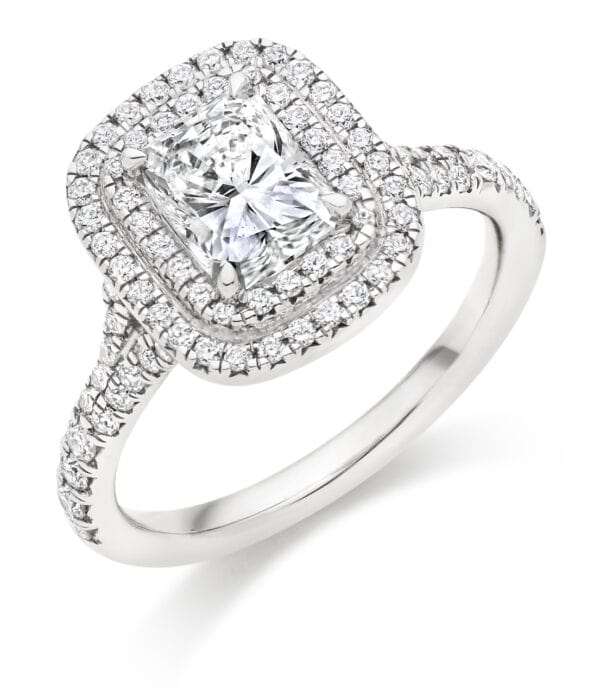 Radiant Cut Halo 1.2ct Diamond Engagement Ring with Diamond Set Shoulders