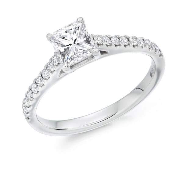 Radiant Cut Solitaire 0.7ct Diamond Engagement Ring with Diamond Set Shoulders