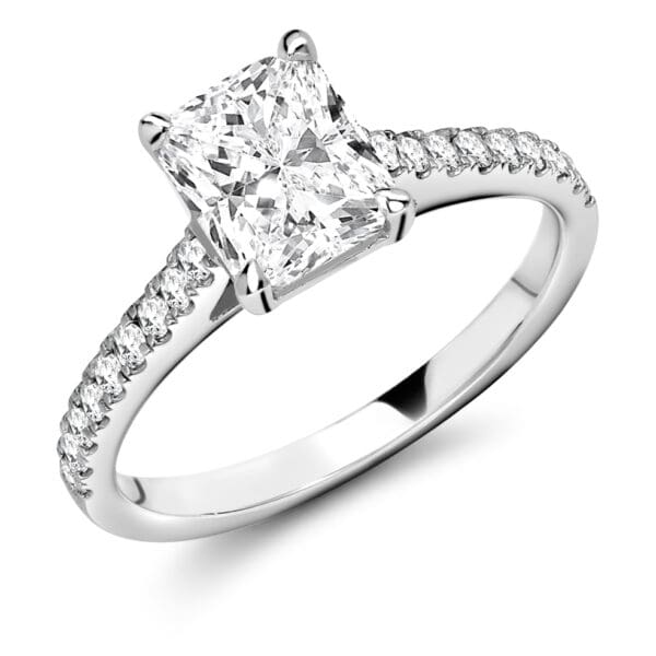 Radiant Cut Solitaire 1.6ct Diamond Engagement Ring with Diamond Set Shoulders