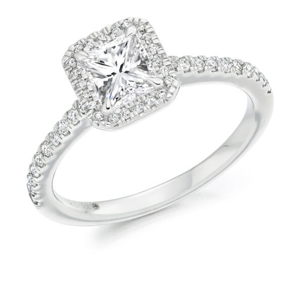 Radiant Cut Halo 0.5ct Diamond Engagement Ring with Diamond Set Shoulders