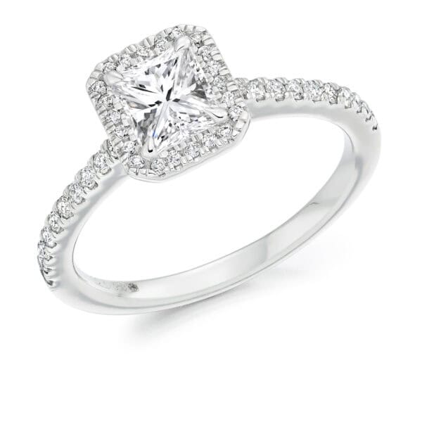 Radiant Cut Halo 0.7ct Diamond Engagement Ring with Diamond Set Shoulders