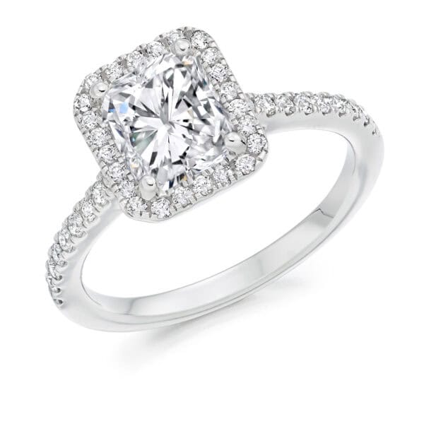 Radiant Cut Halo 1.5ct Diamond Engagement Ring with Diamond Set Shoulders