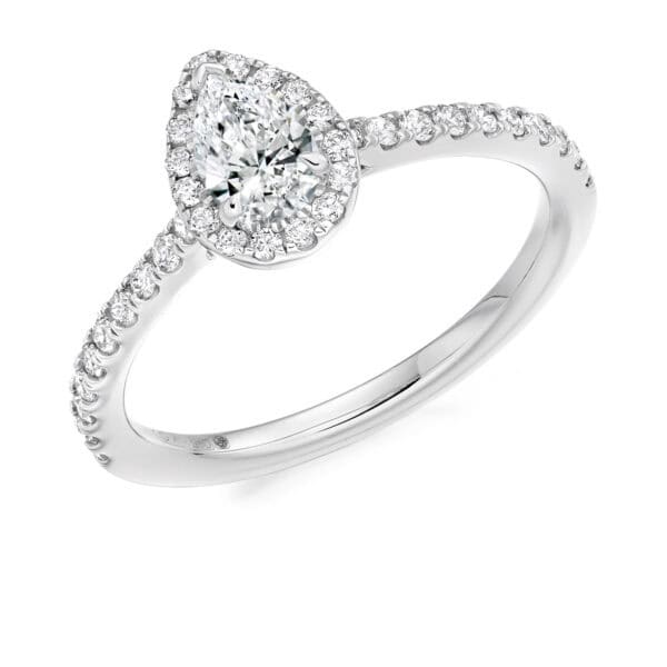Pear Cut Halo 0.33ct Diamond Engagement Ring with Diamond Set Shoulders