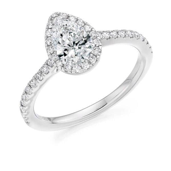 Pear Cut Halo 0.5ct Diamond Engagement Ring with Diamond Set Shoulders