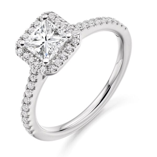 Princess Cut Halo 0.4ct Diamond Engagement Ring with Diamond Set Shoulders